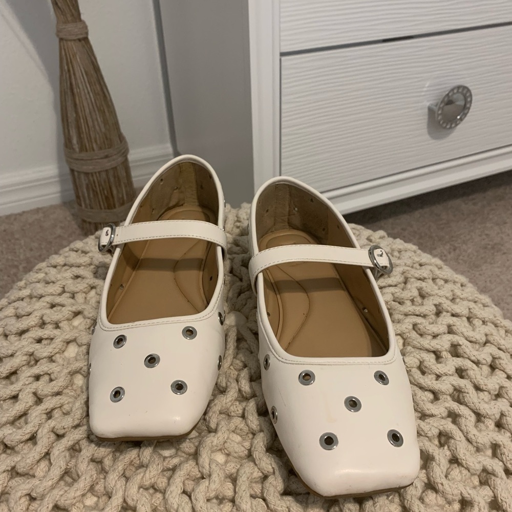 INC International Concepts White Square Toe Ballet Flats